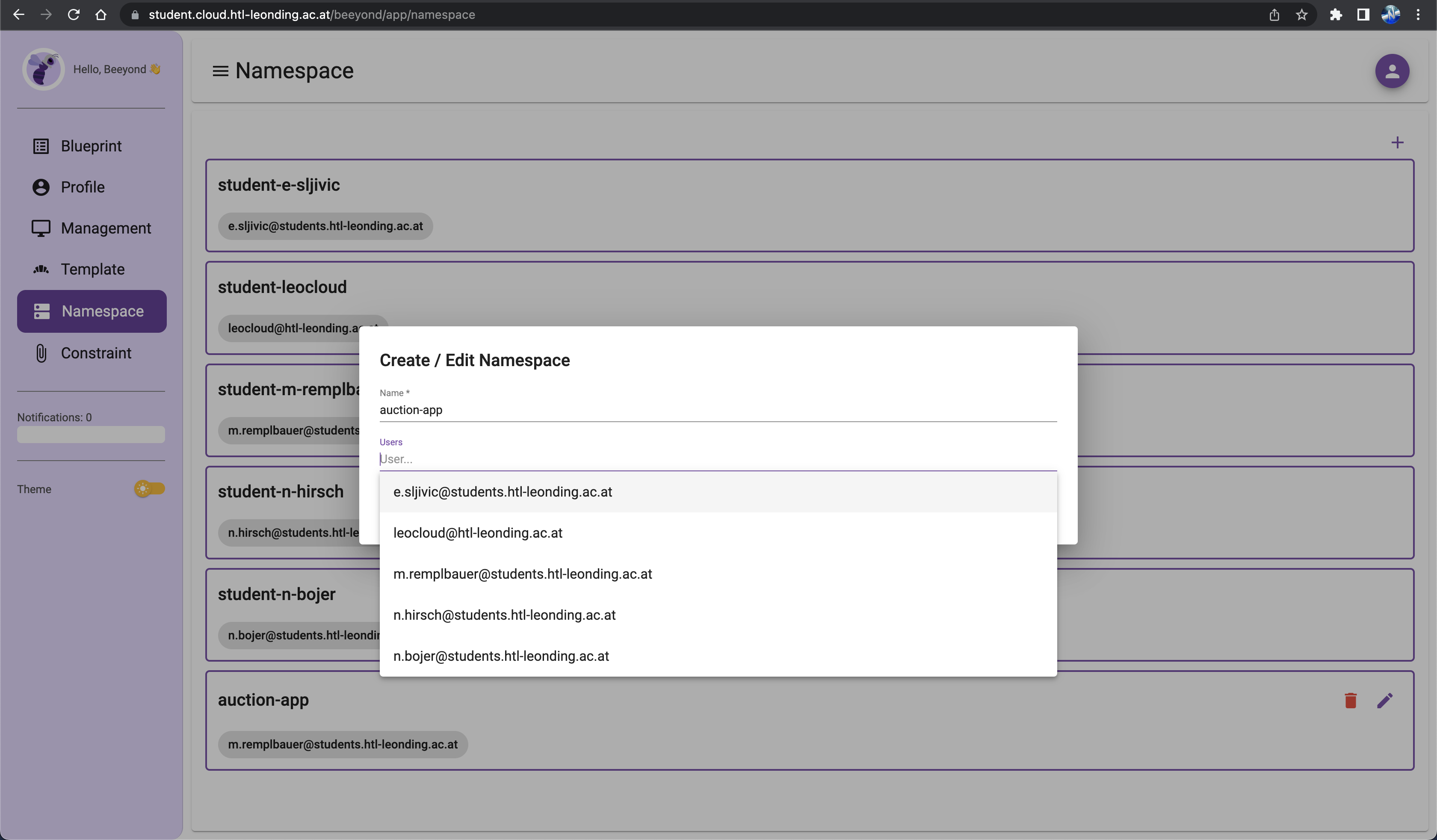 namespace create